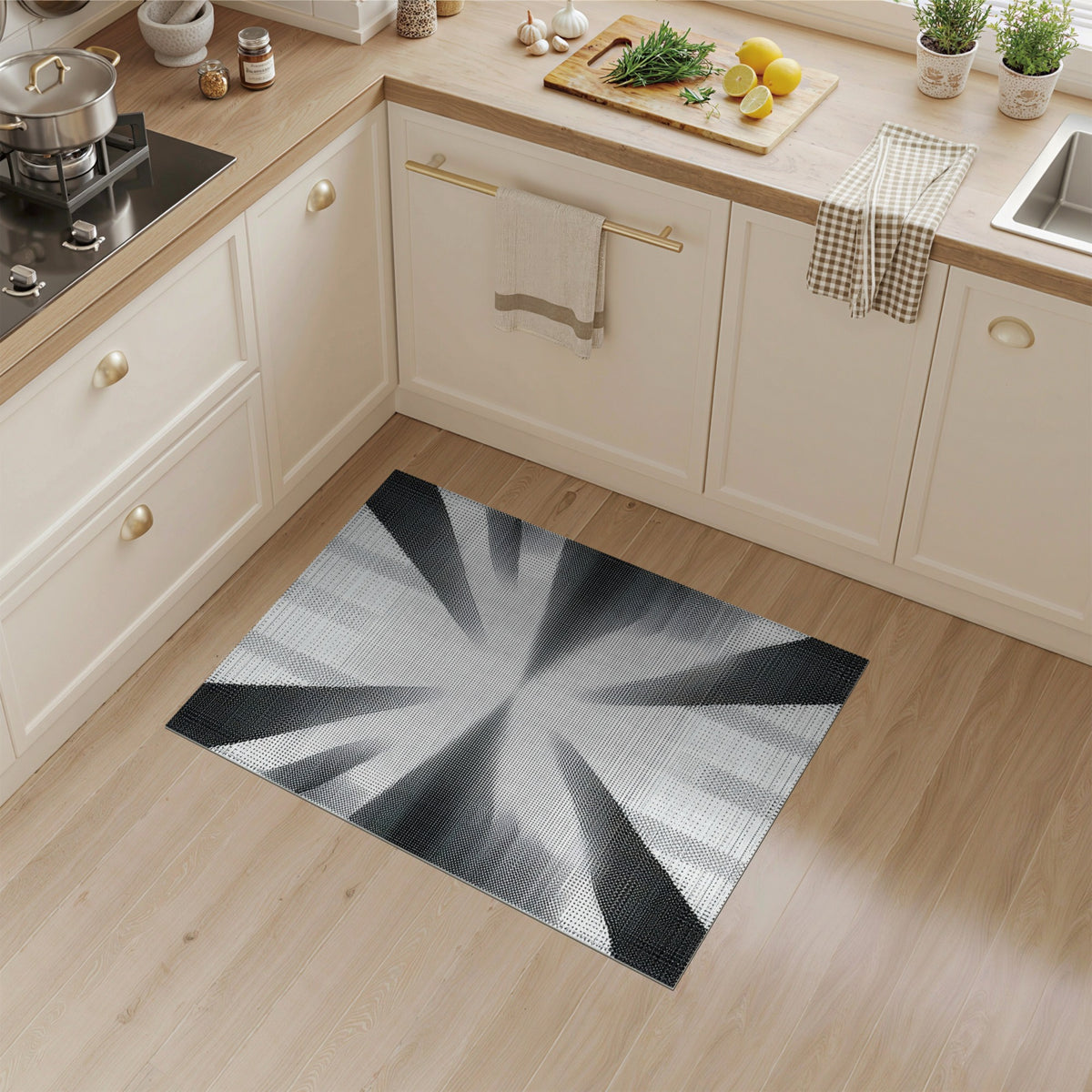 Black and White Black White Geometric Burst Area Rug