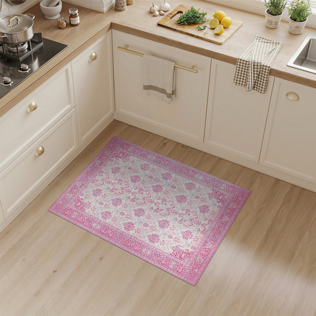 Pink Floral Persian Area Rug