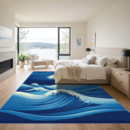 Navy Crashing Foam Waves Rug
