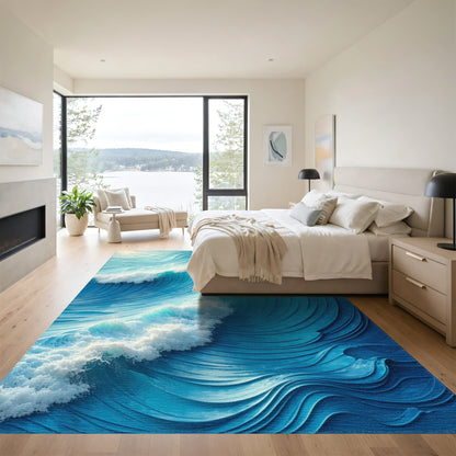 Dynamic Turquoise Crashing Waves Rug