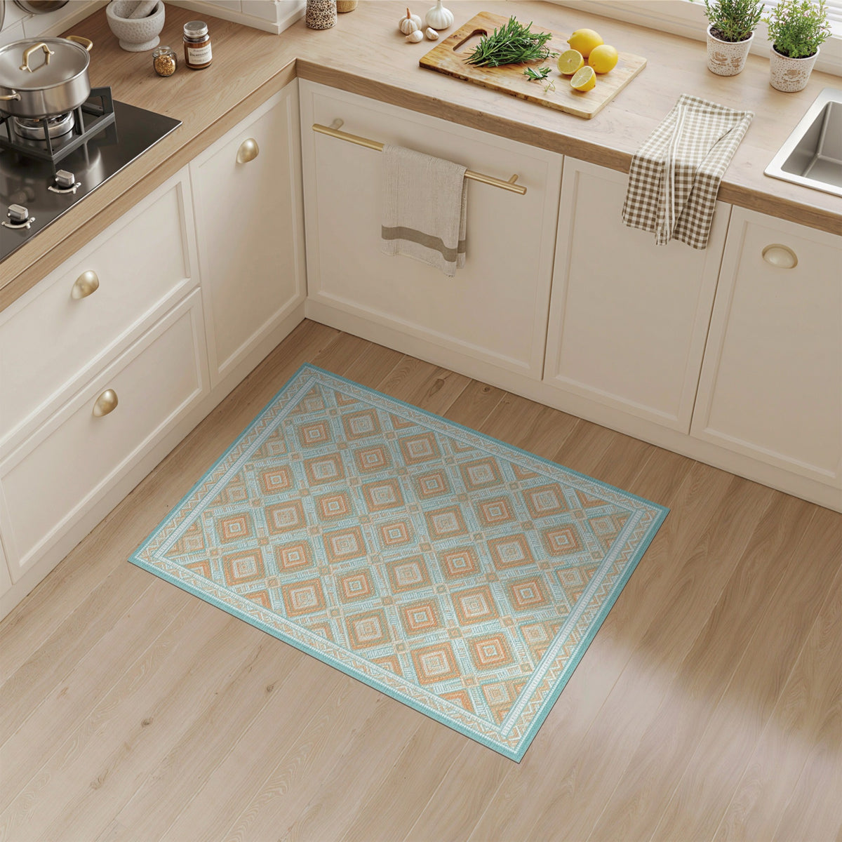 Blue Teal Geometric Diamond Geometric Modern Area Rug