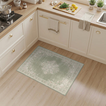 Sage Green Floral Vintage Medallion Area Rug