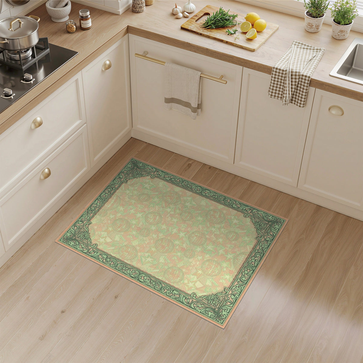 Retro Disco Ball Stars Green Border Rug