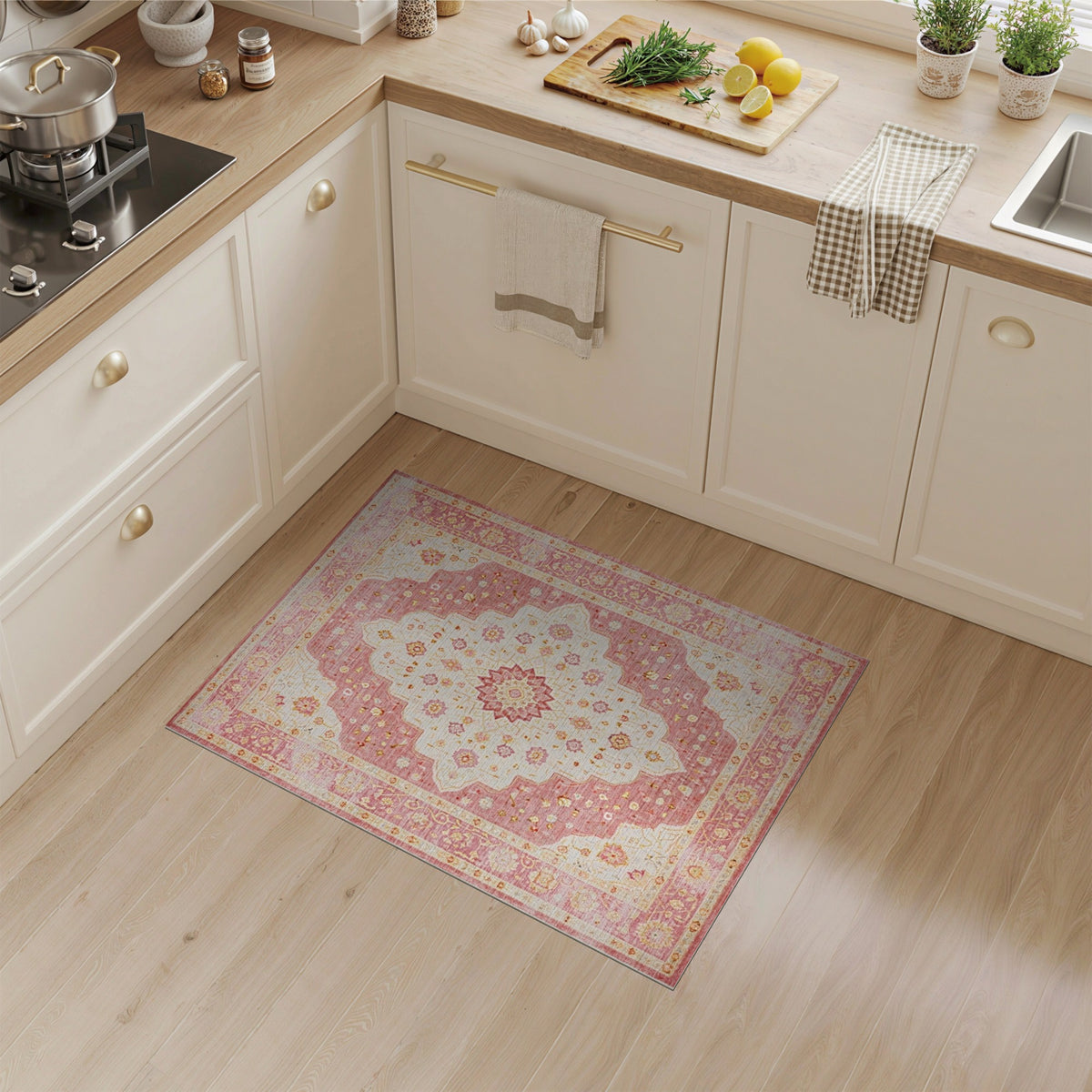 Pink Floral Medallion Vintage Area Rug