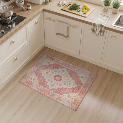 Pink Floral Medallion Vintage Area Rug