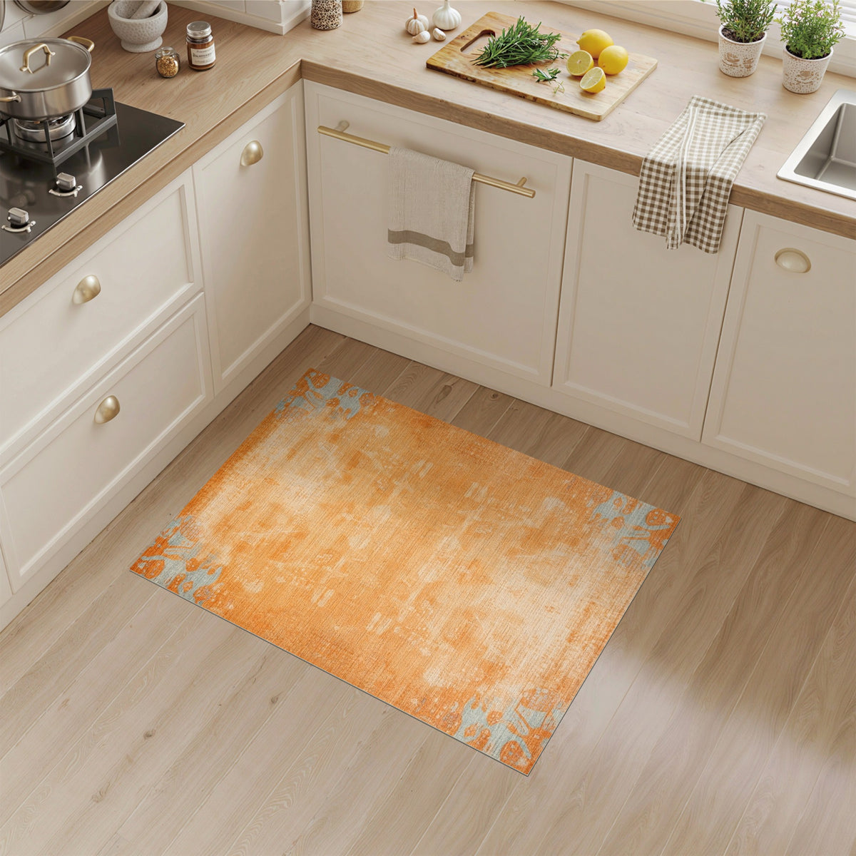 Orange Distressed Vintage Area Rug