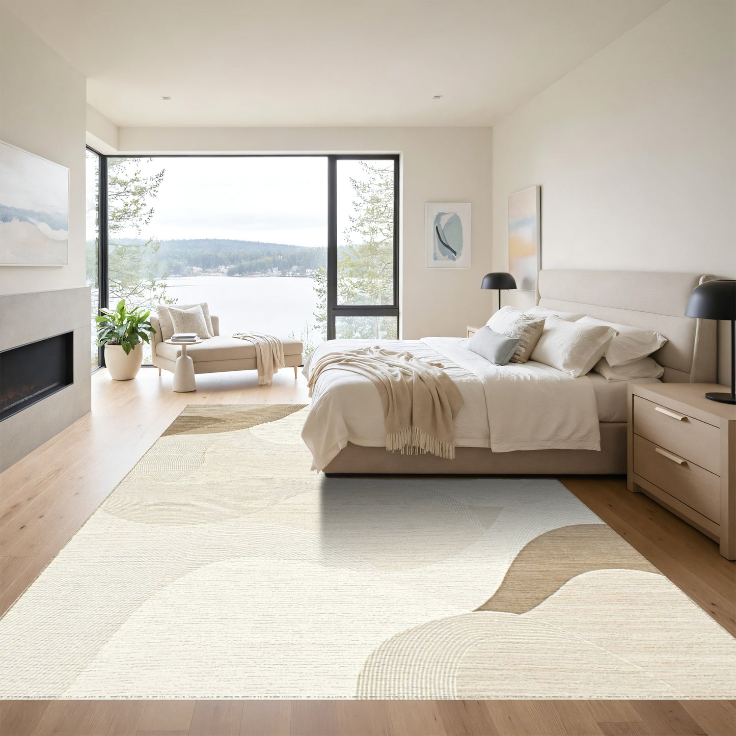 Beige Abstract Wavy Layers Rug