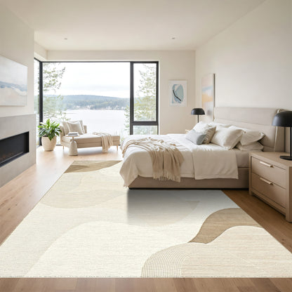 Beige Abstract Wavy Layers Rug