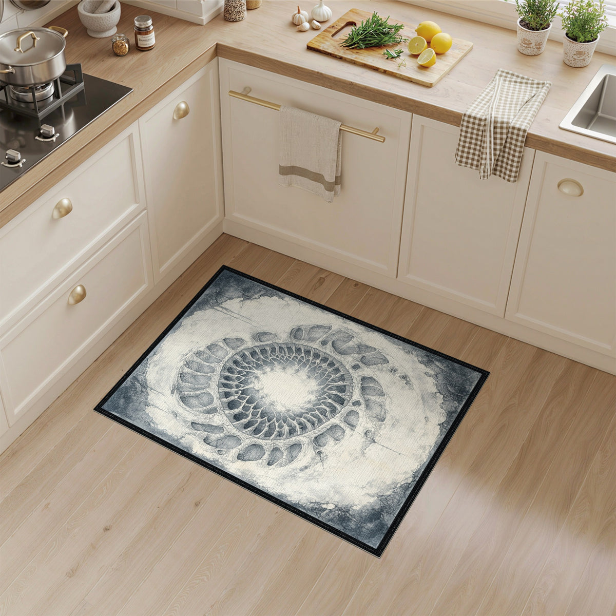 Black White Abstract Circular Area Rug