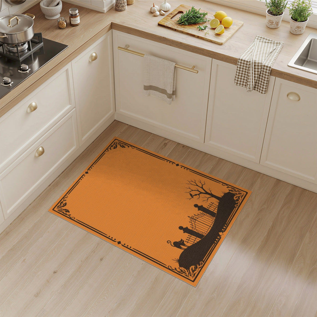 Orange Distressed Vintage Silhouette Area Rug