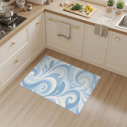 Blue and Teal Blue Swirl Abstract Washable Area Rug