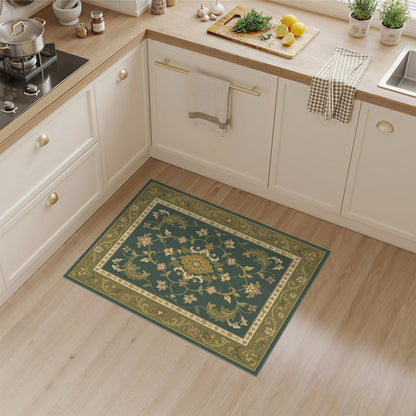 Green Floral Vintage Medallion Area Rug