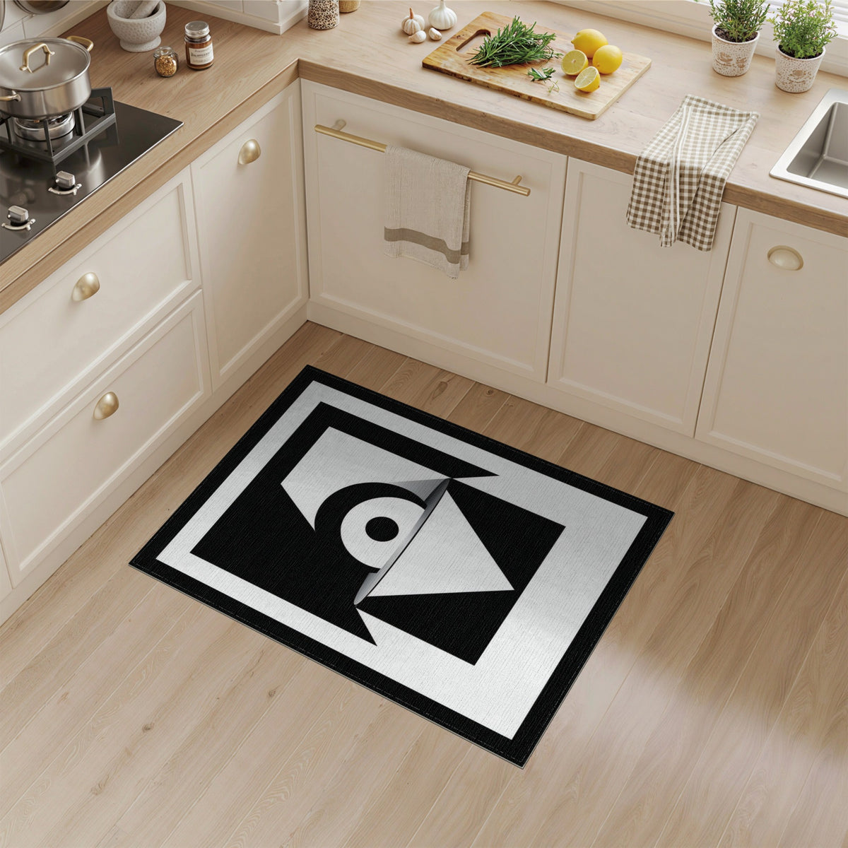 Bold Black White Geometric Area Rug