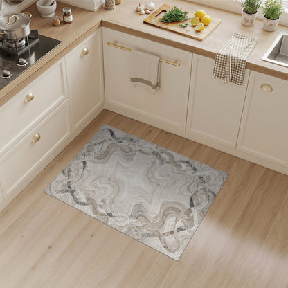 Beige Marble Swirl Wave Border Area Rug