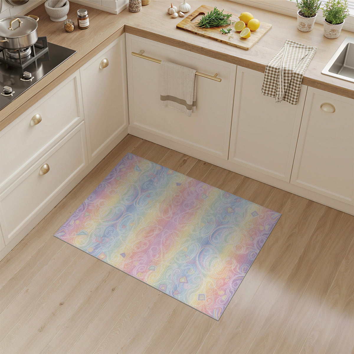 Pastel Rainbow Swirl Area Rug
