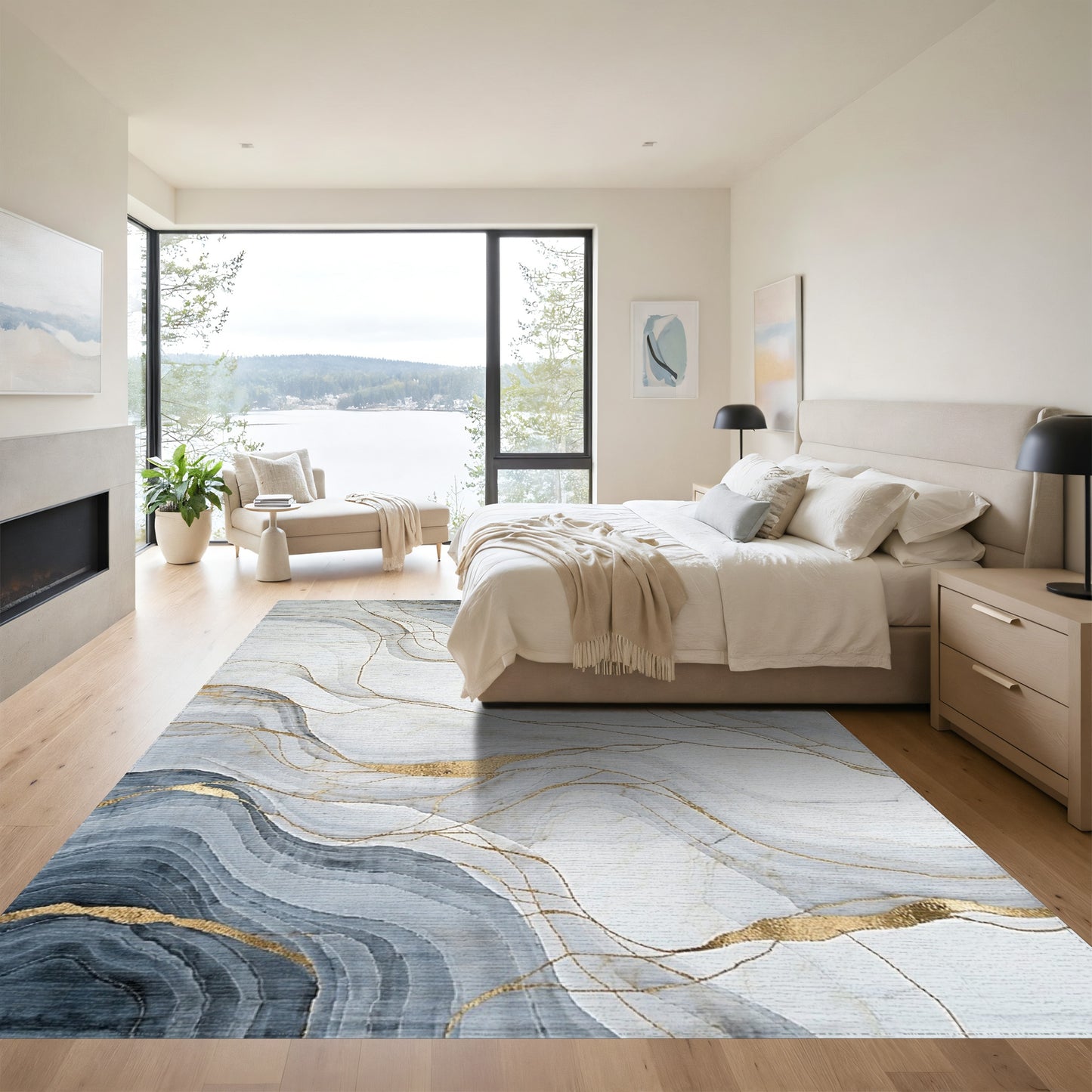 Gray Gold Veined Wave Rug