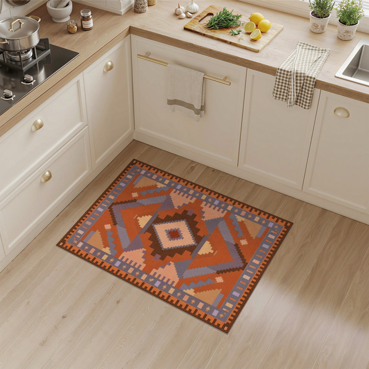 Geometric Southwestern Geometric Orange Area Rug