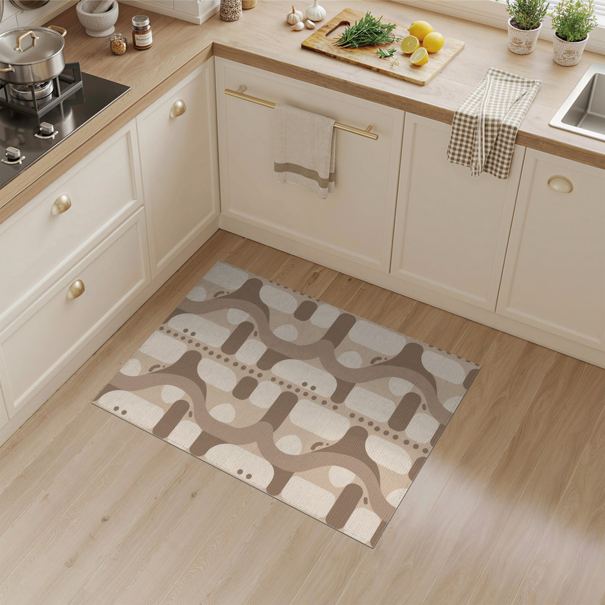 Brown and Tan Brown Wavy Abstract Area Rug