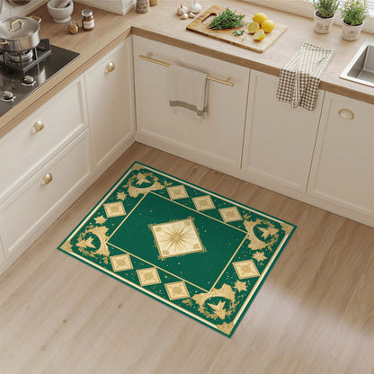 Green Gold Snowflake Starburst Area Rug