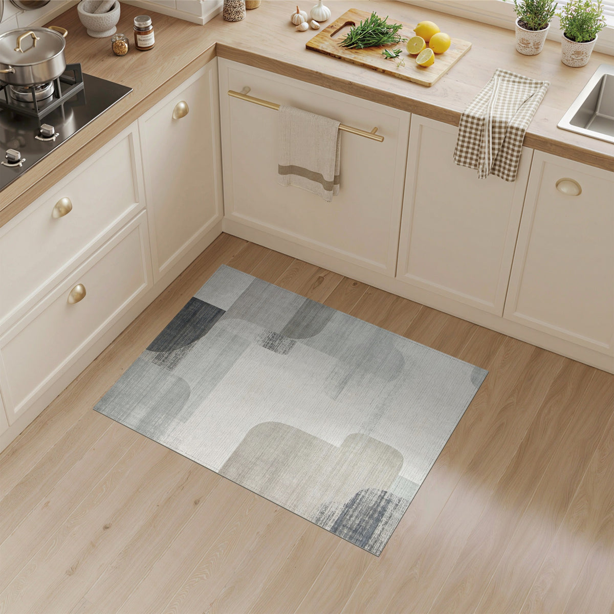 Grey Abstract Shapes Abstract Area Rug