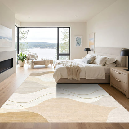 Beige Cream Wavy Abstract Rug