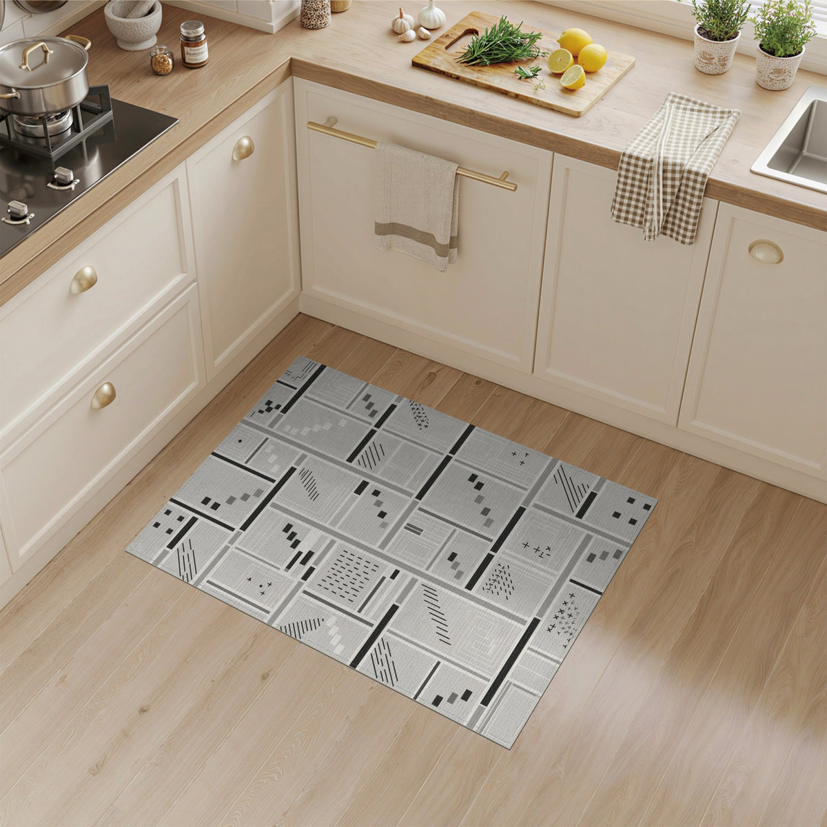 Black White Geometric Modern Area Rug