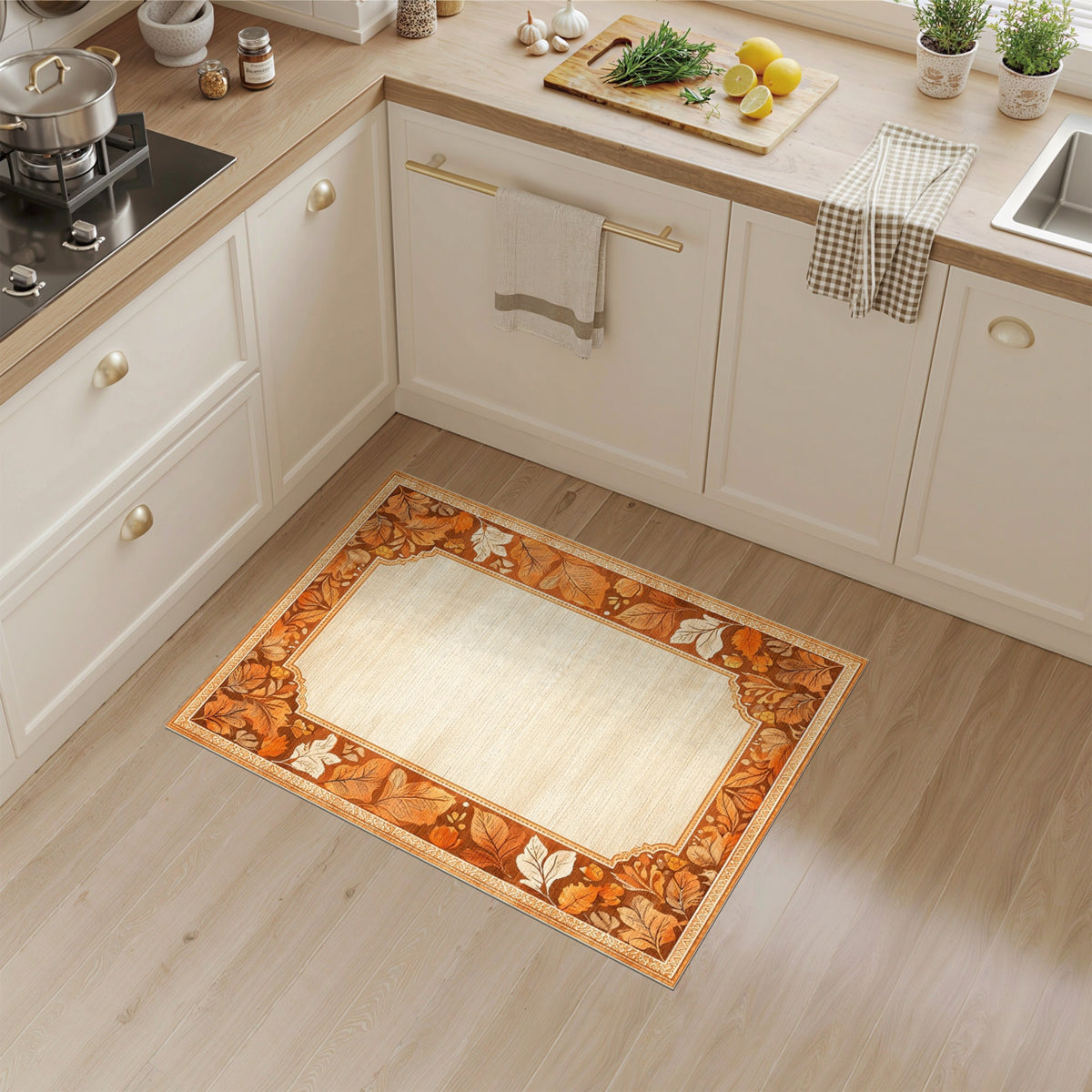 Vintage Autumn Leaf Border Rug