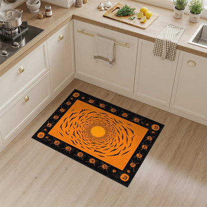 Spiral Bat Vortex Orange Halloween Area Rug