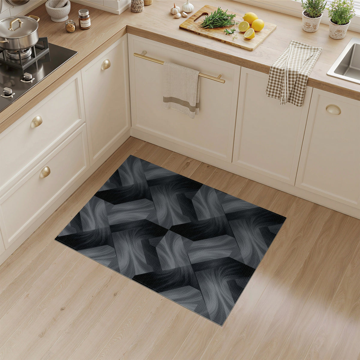 Grey Geometric Swirl Chevron Area Rug
