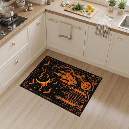 Haunted Castle Halloween Orange Washable Area Rug