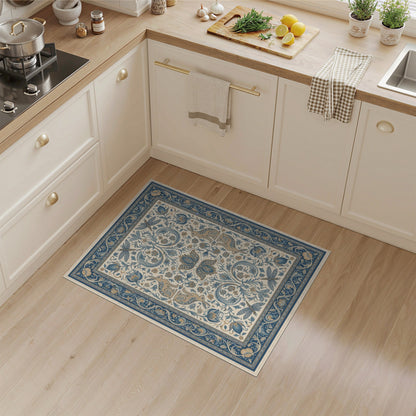 Blue Teal Floral Vintage Rabbit Area Rug