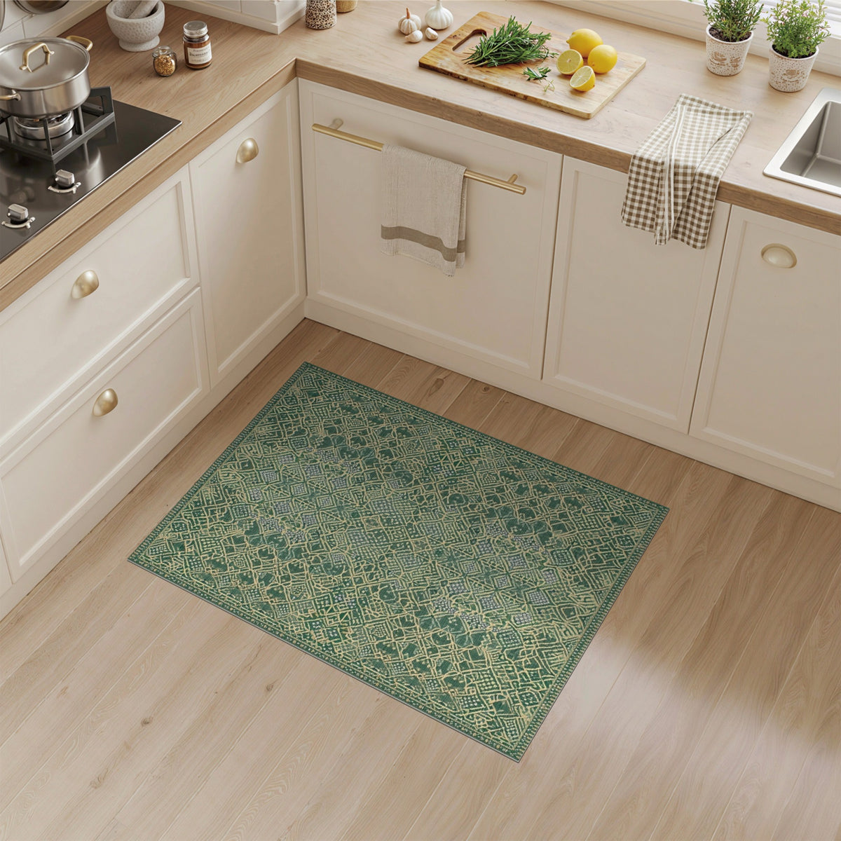 Green Traditional Persian Green Area Rug