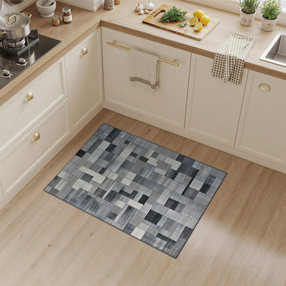 Black and White Patchwork Black White Geometric Patchwork Area Rug