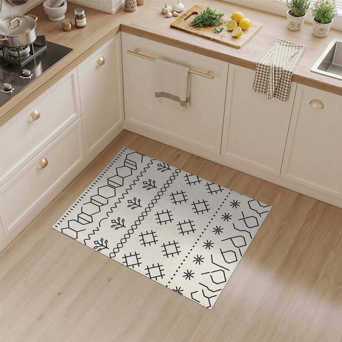 Black White Heritage Tribal Area Rug