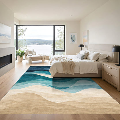 Navy Teal Gradient Wave Rug