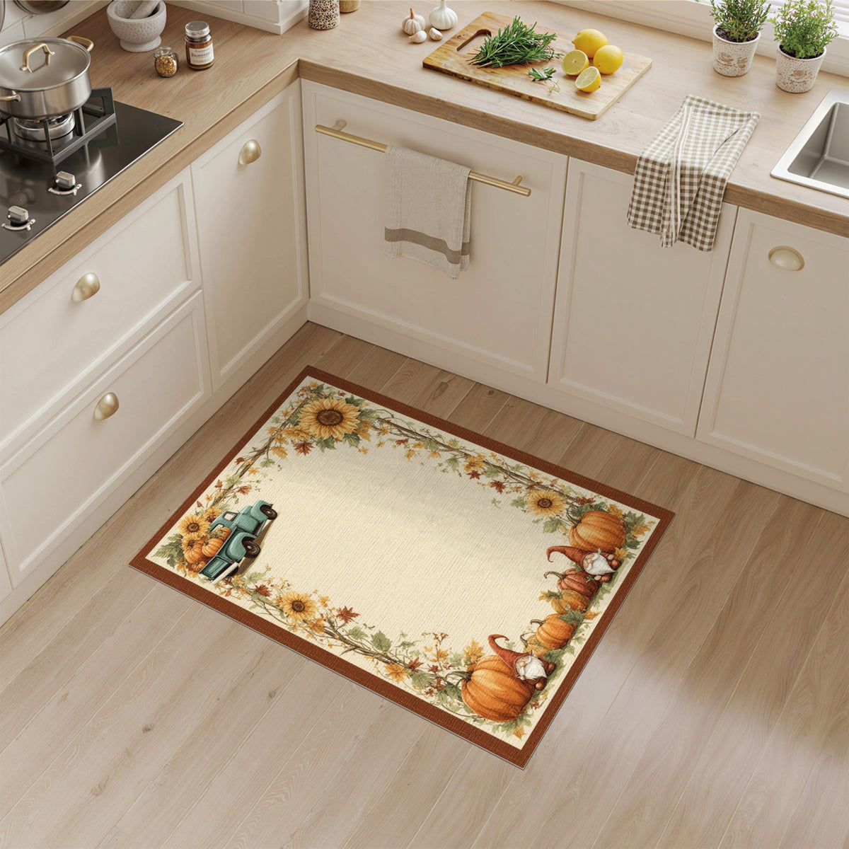 Fall Harvest Truck Gnome Pumpkin Area Rug