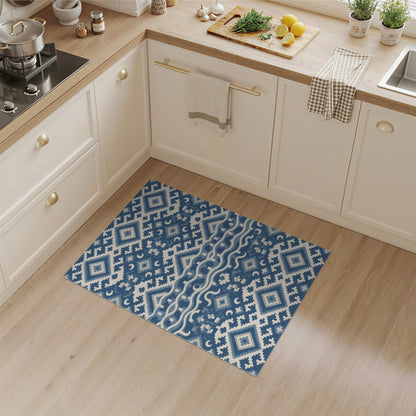 Blue and Teal Washable Blue Geometric Washable Area Rug