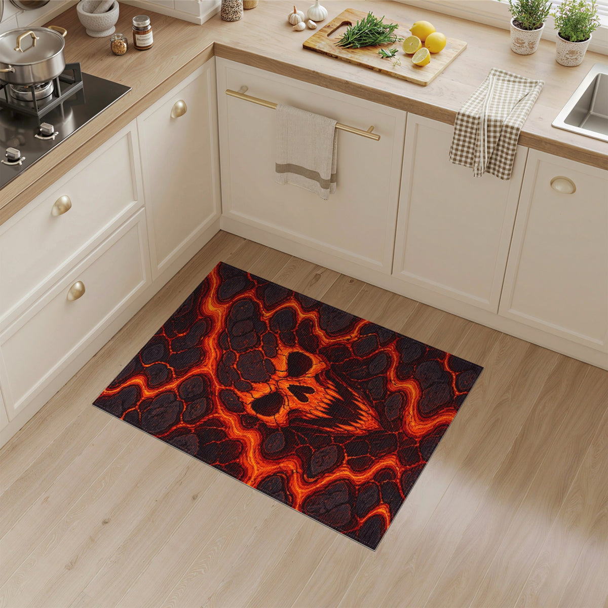 Fiery Skull Lava Area Rug