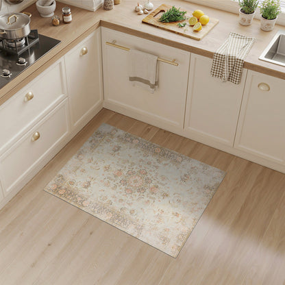 Beige and Neutral Vintage Floral Beige Medallion Area Rug