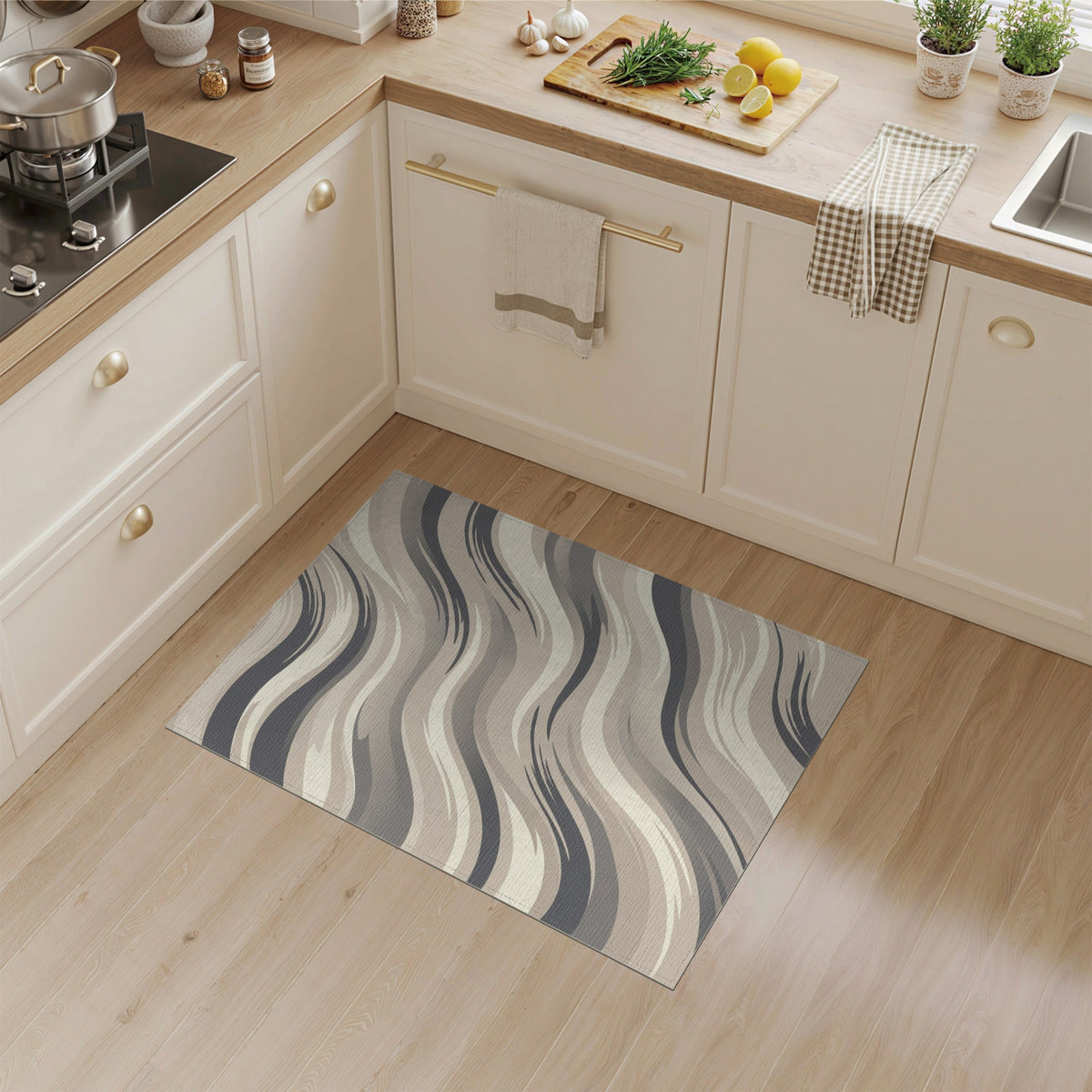 Beige Wavy Abstract Area Rug