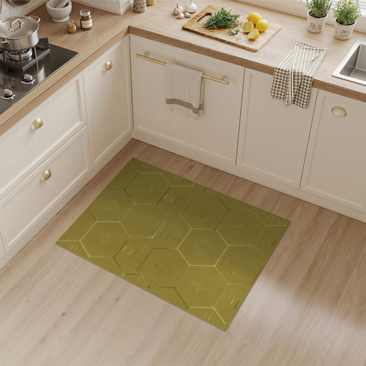 Green Hexagon Geometric Area Rug