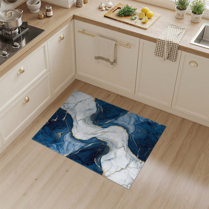 Navy Blue and Teal Navy Blue Gold Marble Abstract Area Rug
