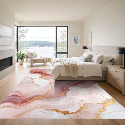 Pink Gold Fluid Marble Rug