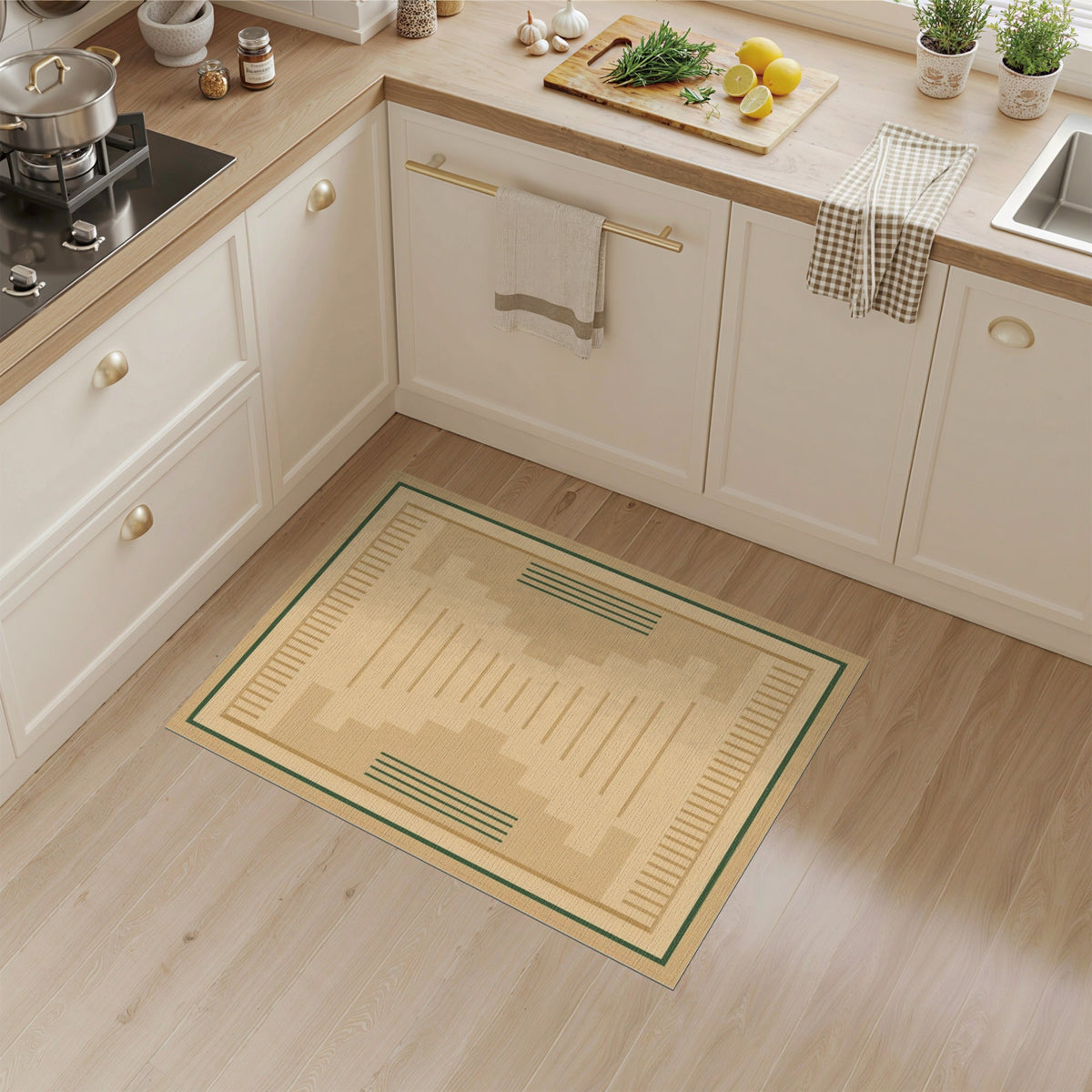 Beige Geometric Area Rug with Step Accents