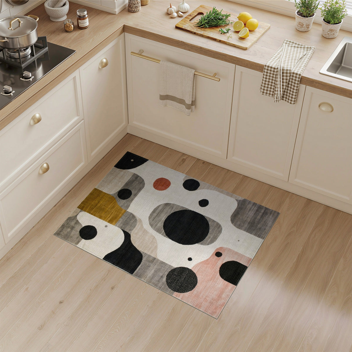 Abstract Geometric Area Rug in Neutral Tones