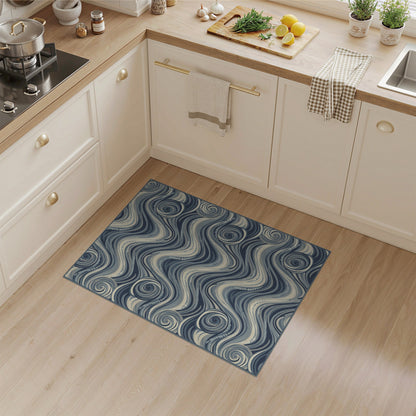 Abstract Area Blue and Teal Blue Swirl Wave Area Rug
