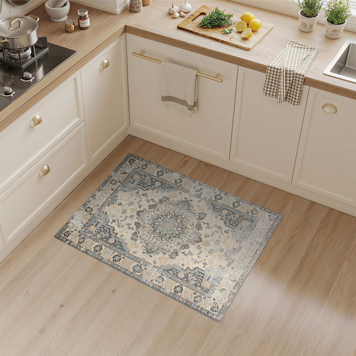 Beige and Neutral Vintage Beige Persian Medallion Area Rug