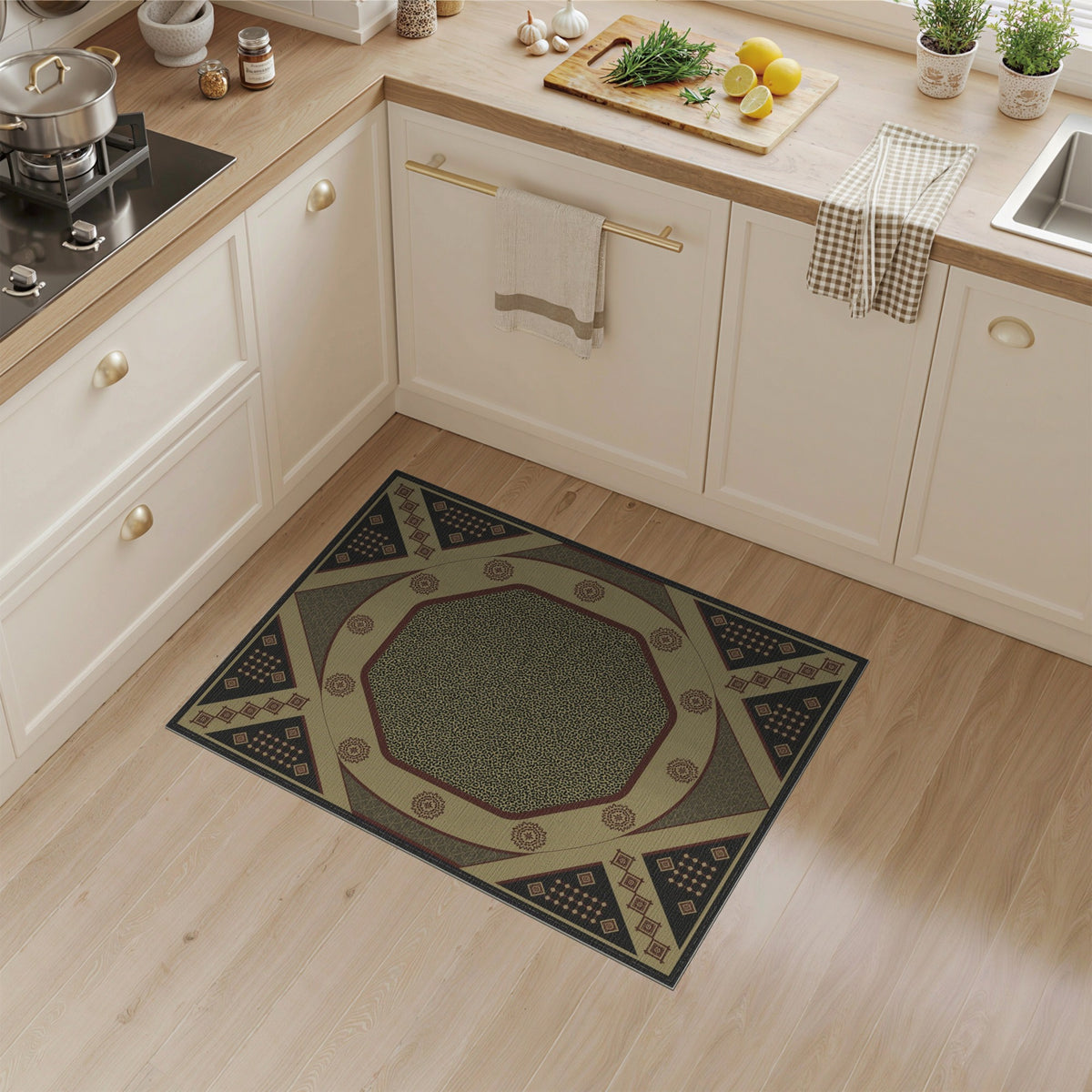 Beige Octagon Medallion Area Rug