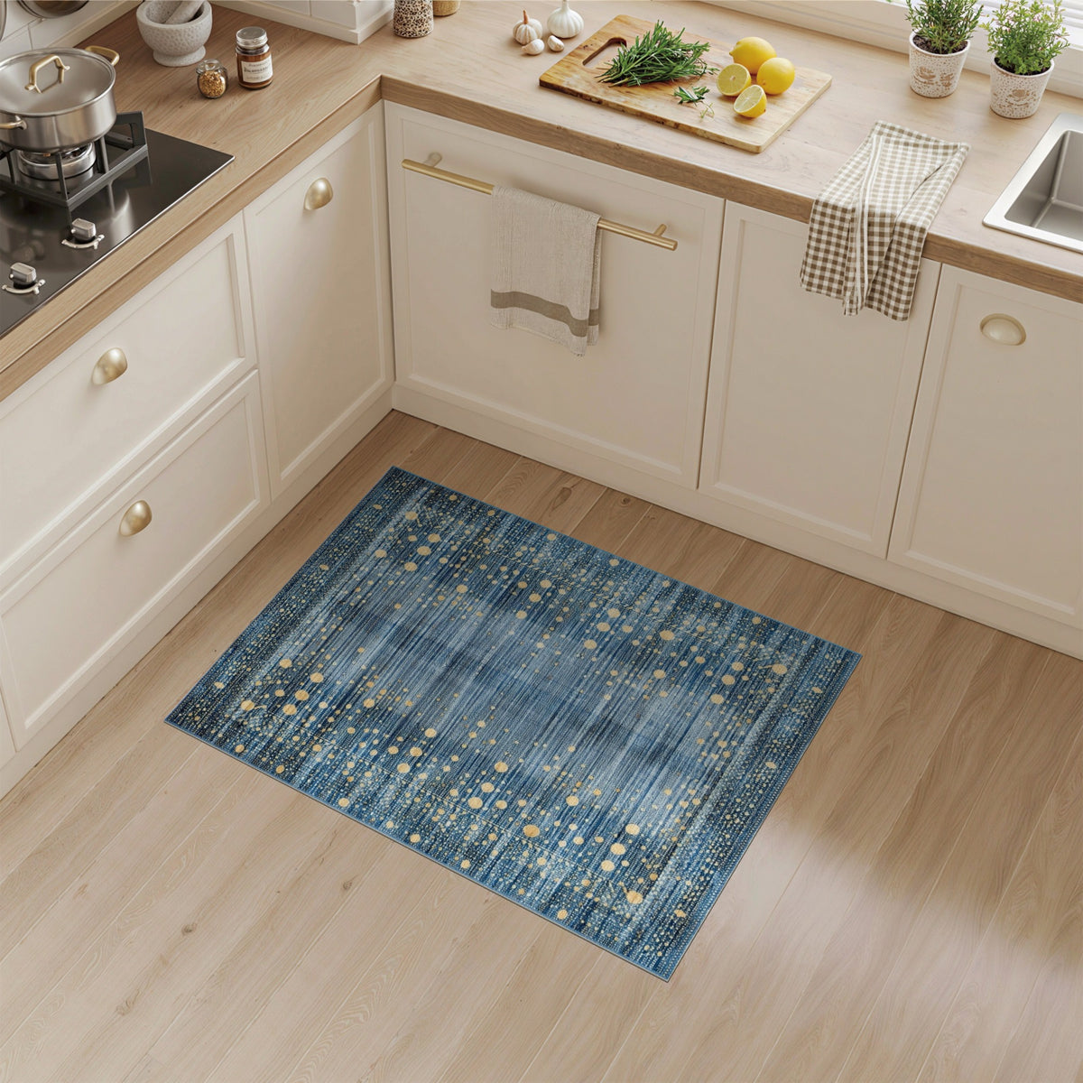 Blue Gold Dot Abstract Area Rug