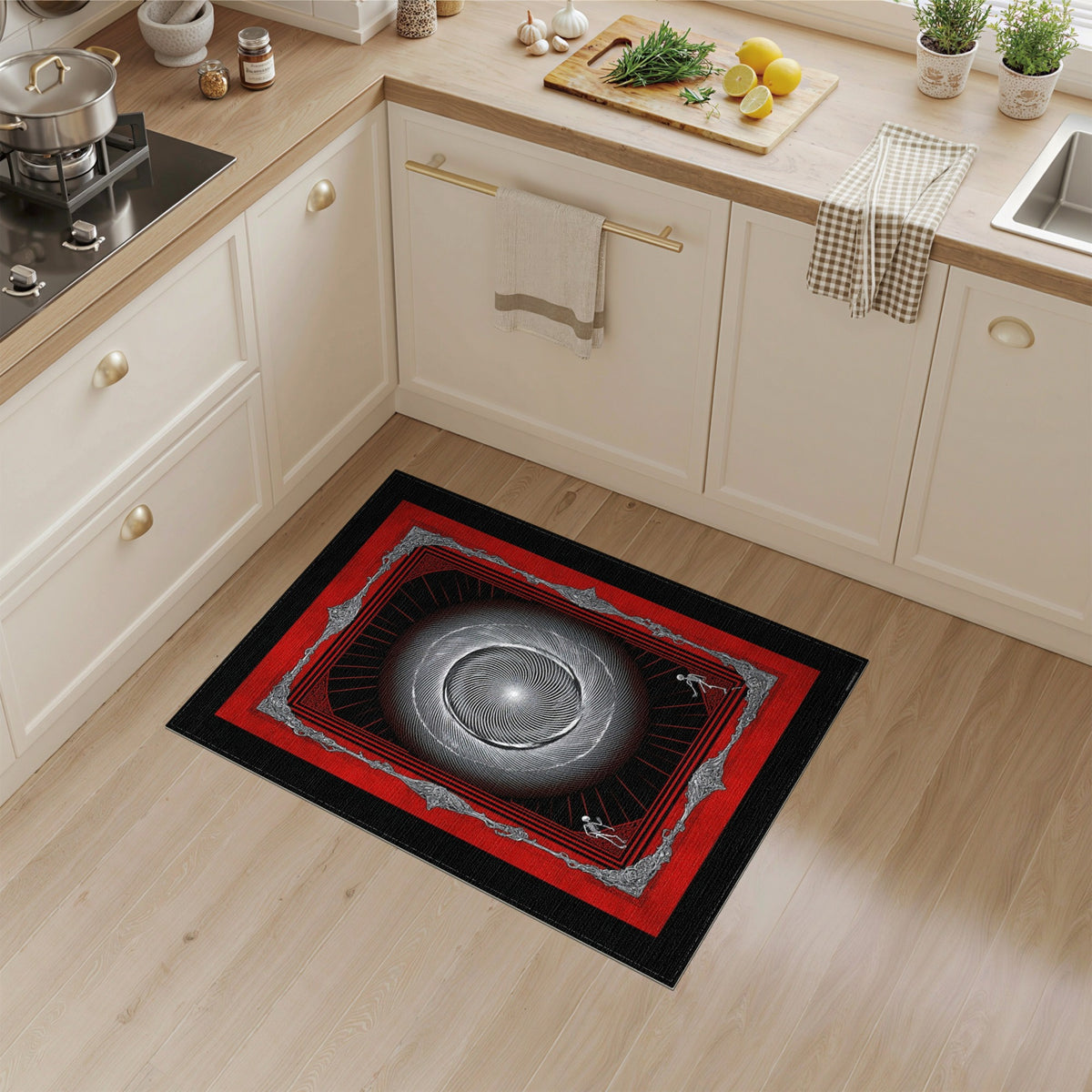Red Vortex Skeleton Area Rug